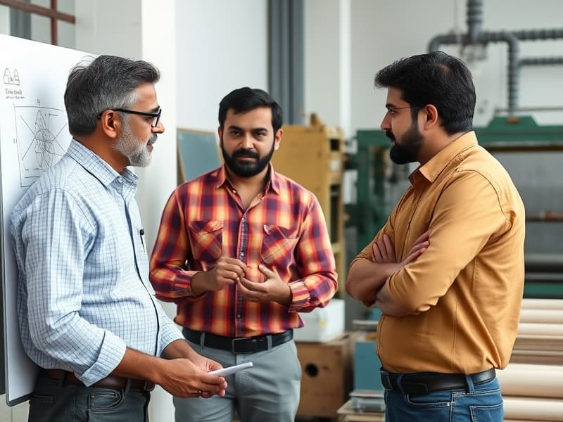 Founder explaining deckle optimization to engineers