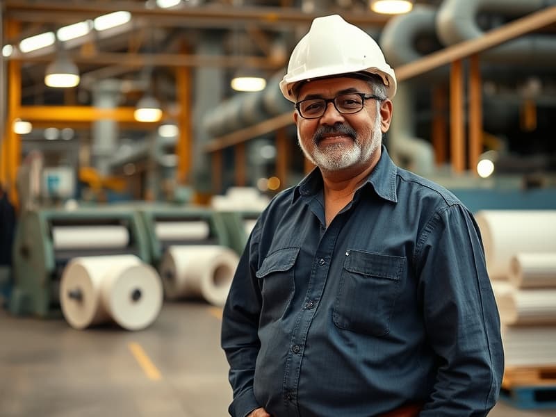 Paper industry expert on mill floor